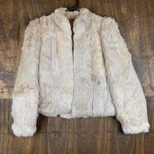 Vintage Womens Jacket Coat Tan Genuine Natural Rabbit Fur Quilted Classiccore M